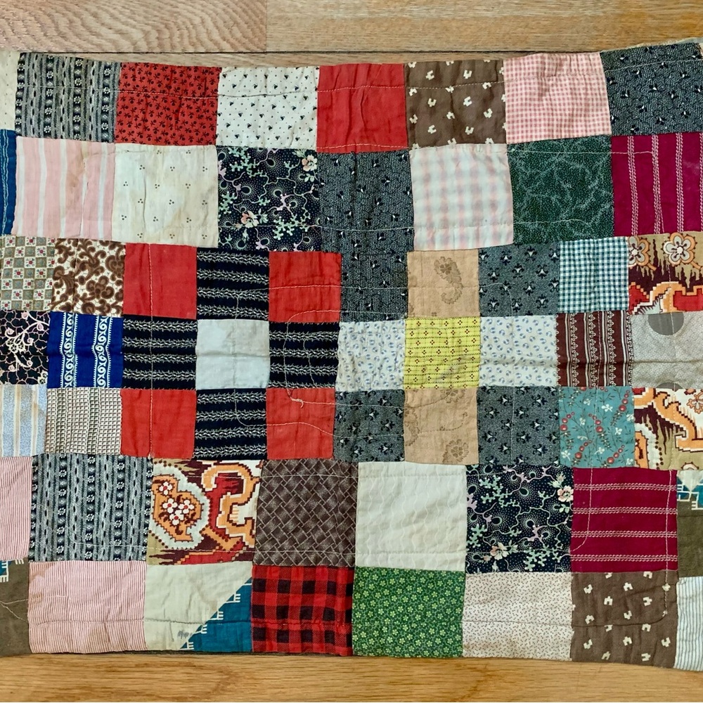 Vintage Patchwork Baby Quilt with Multicolor Squares